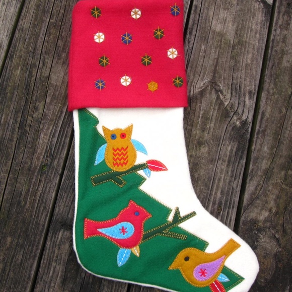 Jingles Joy Holiday Owl Cardinal Sparrow Red Felt Christmas Stocking Poshmark